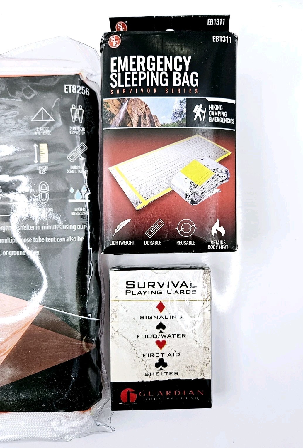 Emergency Survival Kit Camping Shelter Tube Tent, Sleeping Bag, Playing Cards