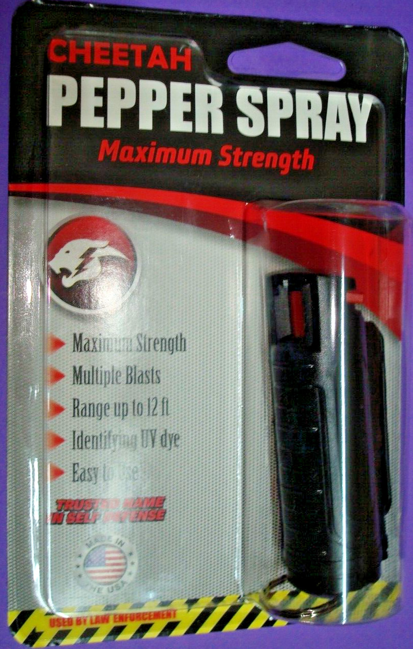 Black Pepper Spray Cheetah Purple Maximum Strength Safety Lock Self-Defense