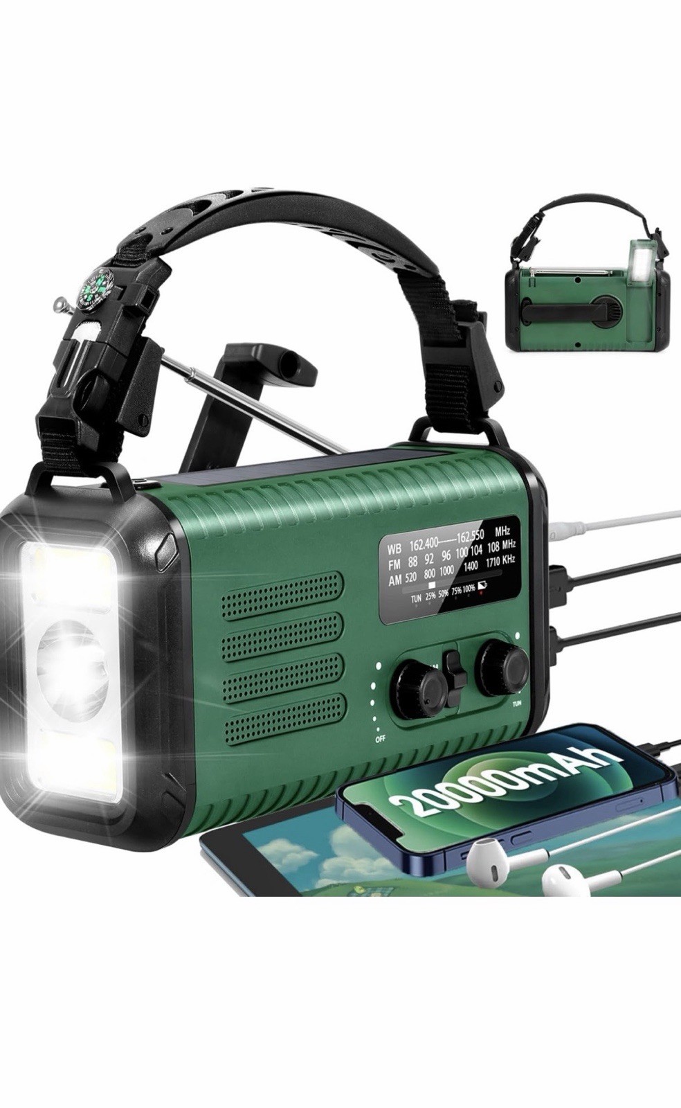 20000mAh/ 74000mWh Hand Crank Emergency Radio AM/FM/NOAA Weather