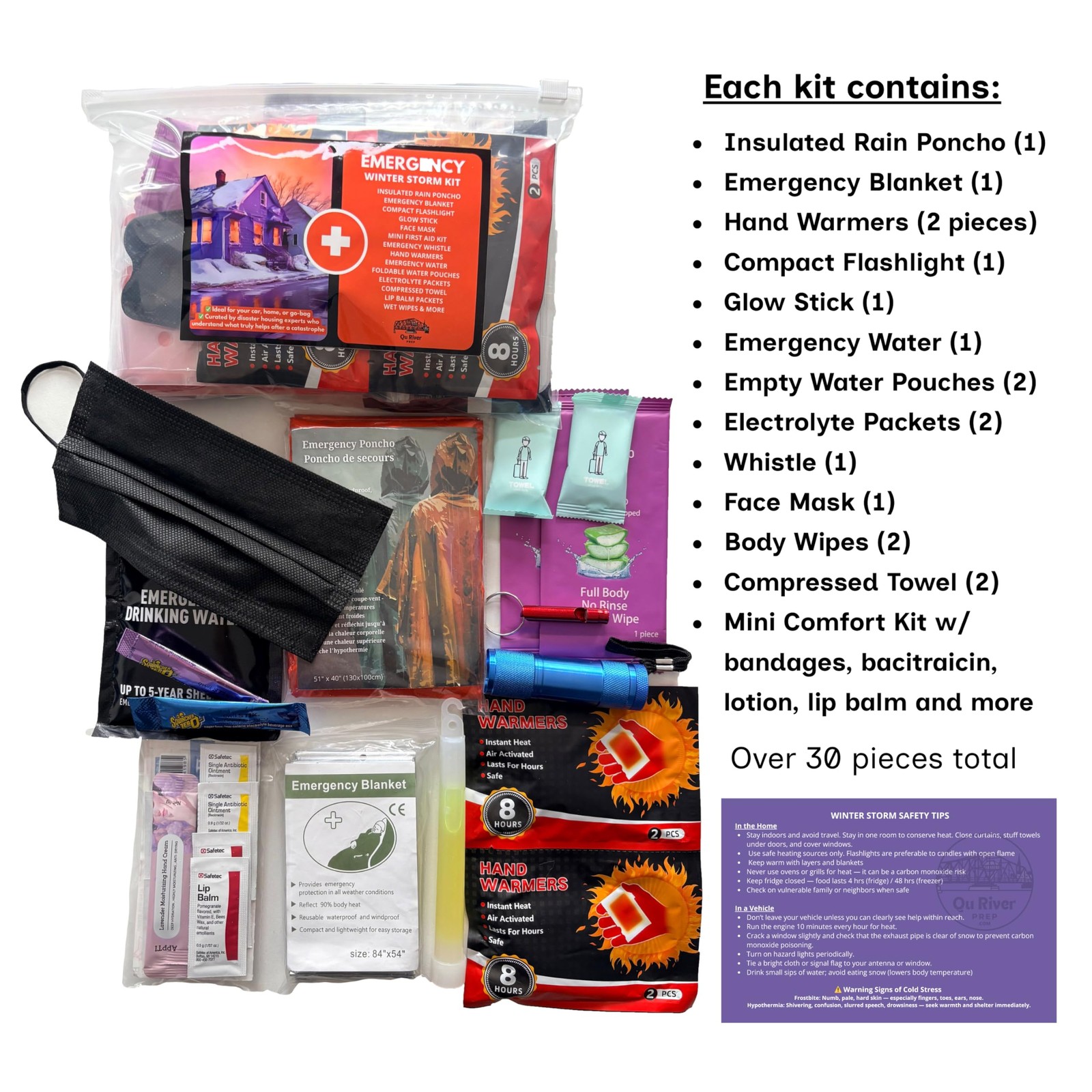 2pk Winter Storm Emergency Kit (Compact Flashlight Version) – 15 Essential It…