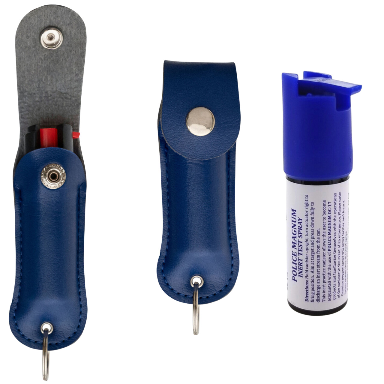 Police Magnum Pepper Spray 2 Pack 1/2oz Keychain B Holster Case w/Practice Spray