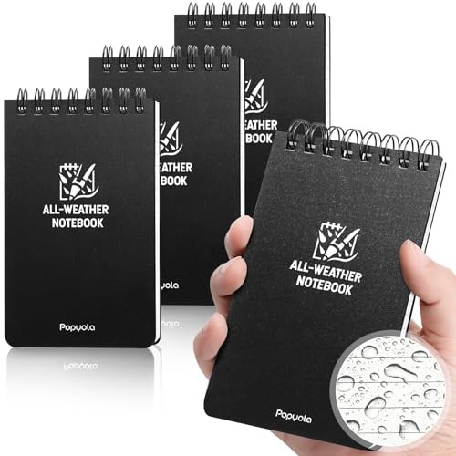 Waterproof Notebook, 3″ x 5″ Top-Spiral Pocket Notepad with 100 4 Pack Black