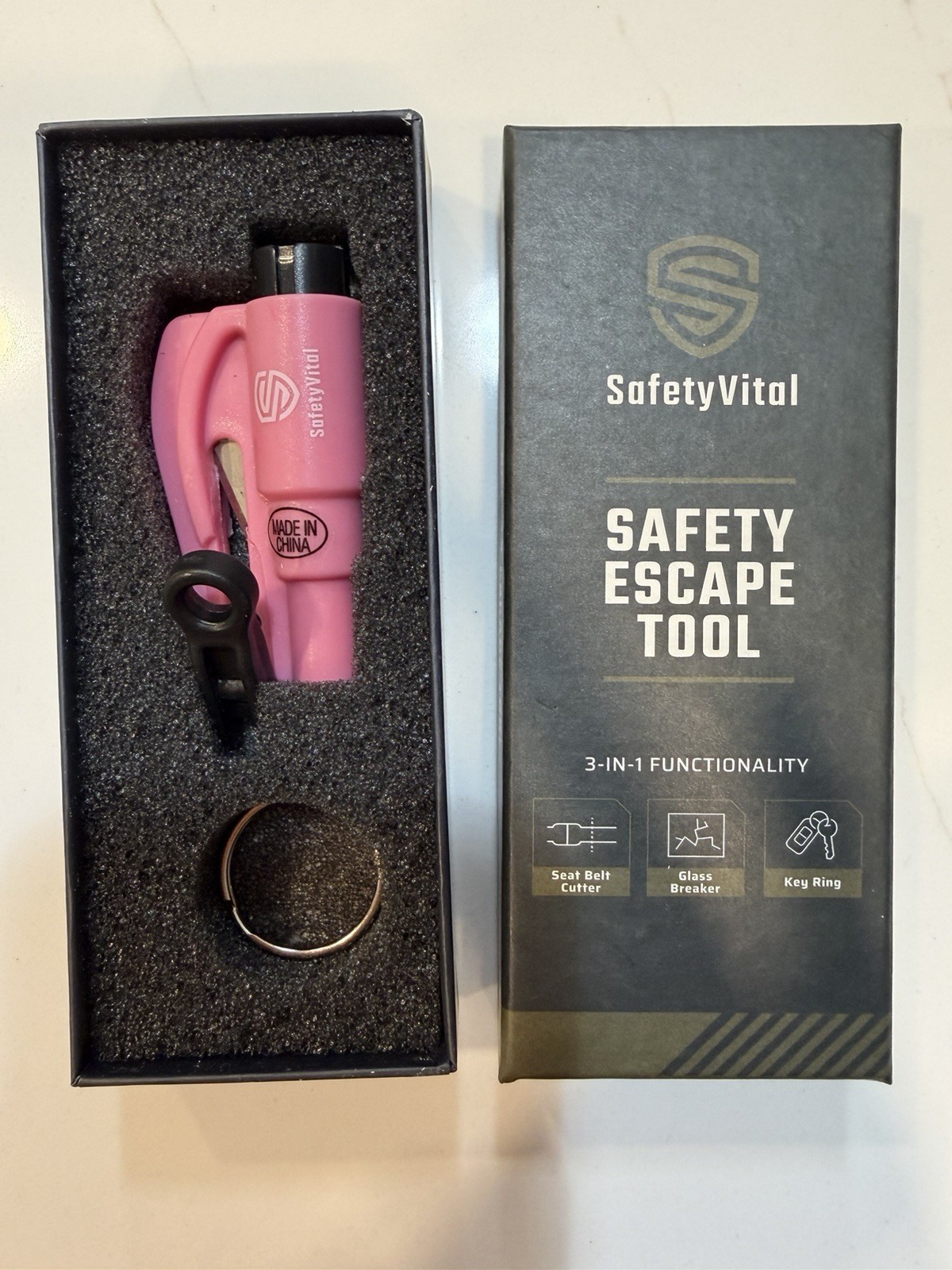 SafetyVital Pink 3-in-1 Safety Escape Tool Seat Belt Cutter Glass Breaker Key R…