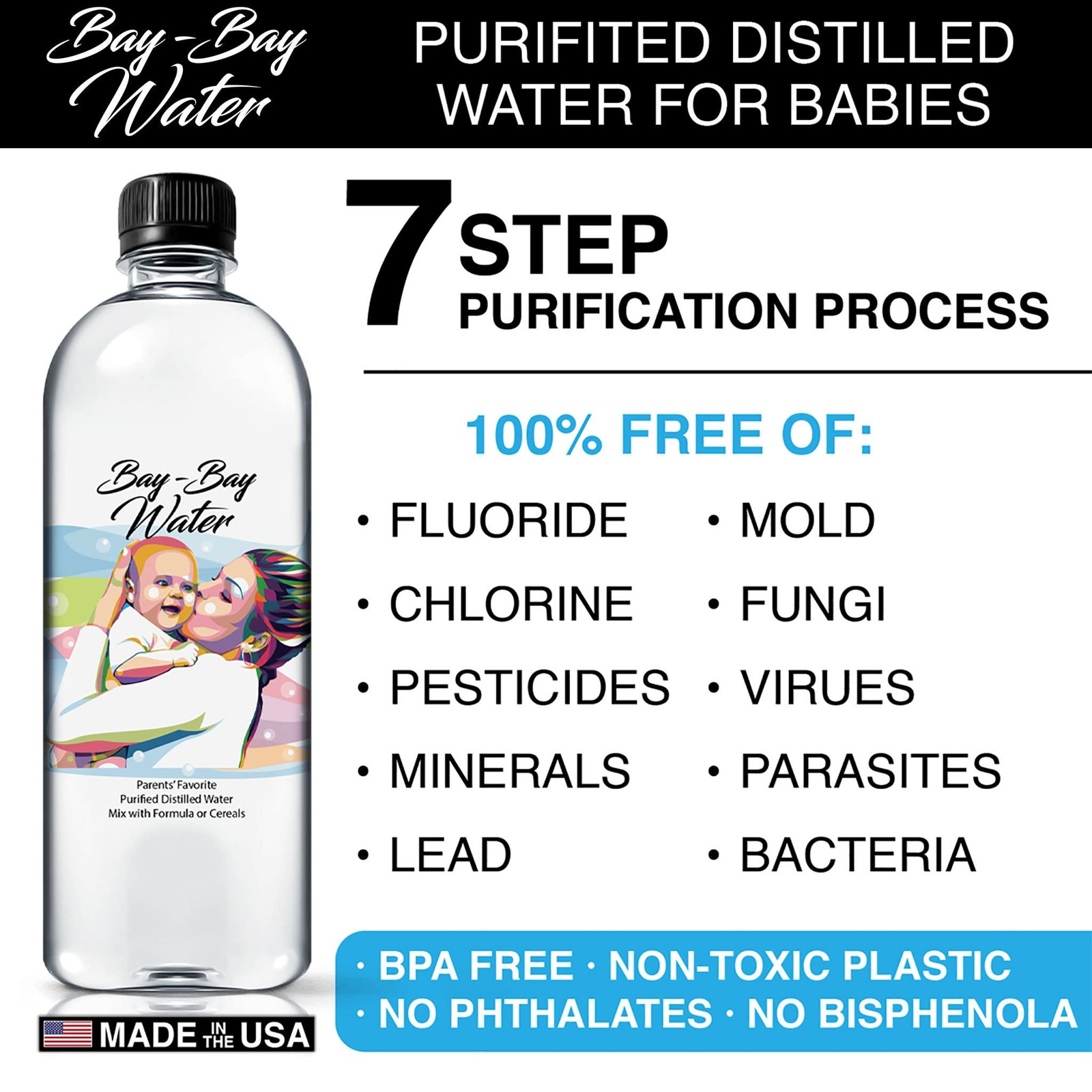Bay Bay Water Purified Distilled Water for Babies 16.9 oz. Use for Everyda…