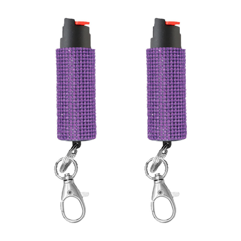 2 Pack Bling It On Key Ring Self Defense Pepper Spray Purple Jeweled Cary Case