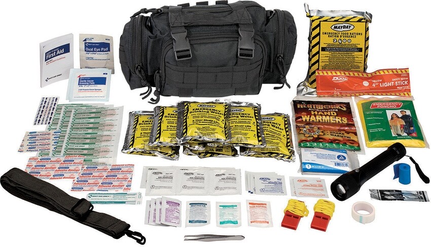 First Aid Only Emergency Preparedness Water Pouch Poncho Blanket Ointment Black