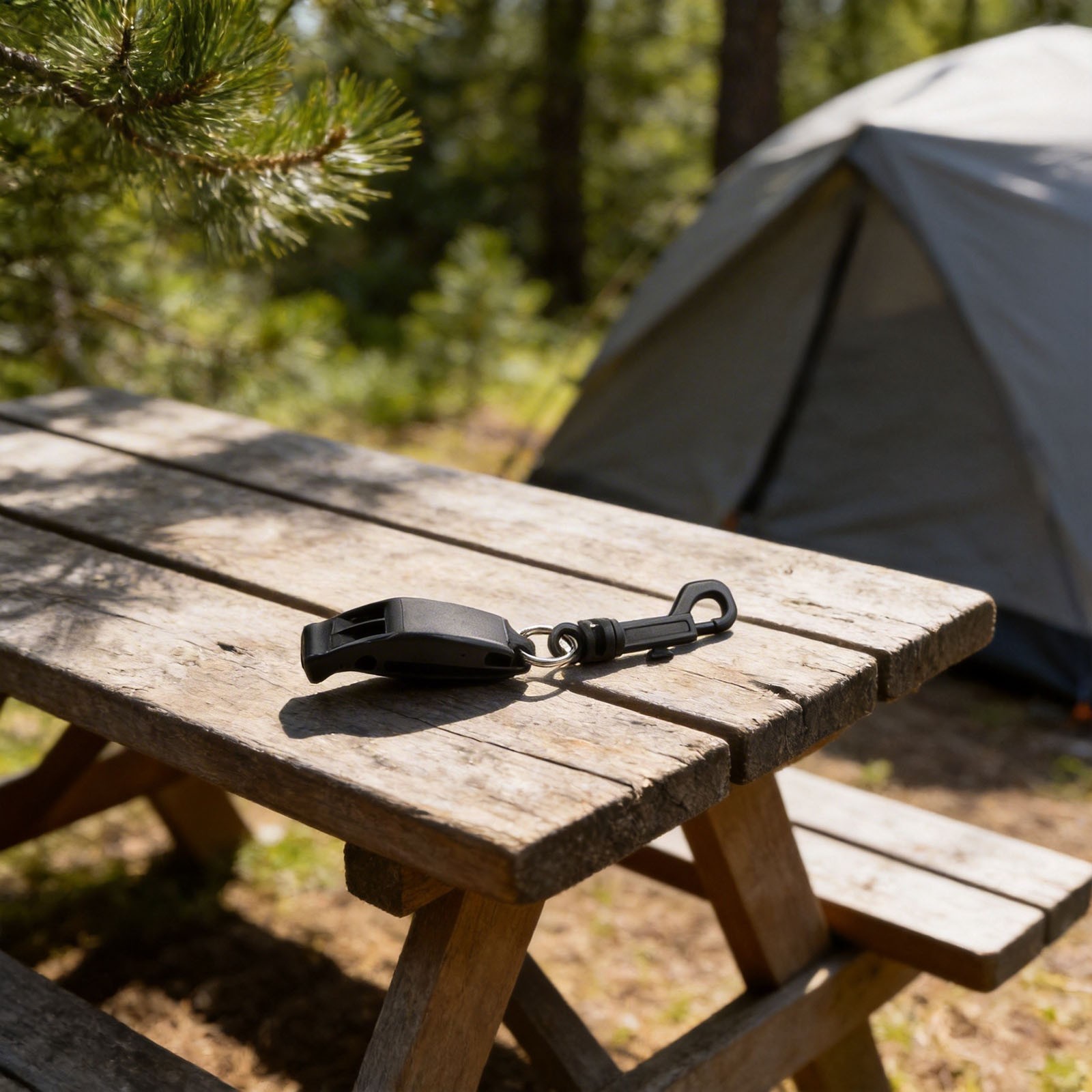 Survival whistle for hiking and camping with secure nylon lanyard hole
