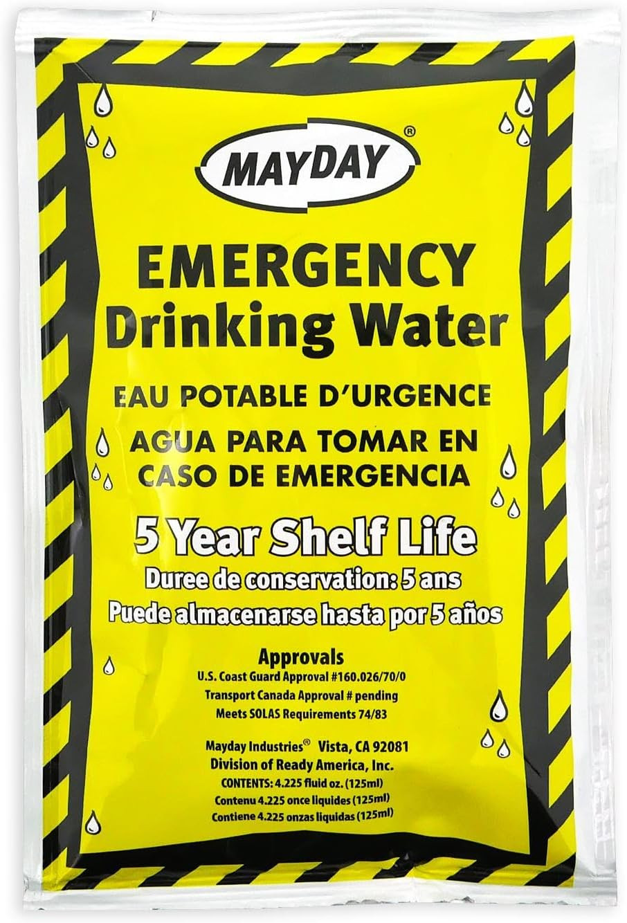 Mayday Pouch Water, Coast Guard Emergency Water, 5-Year Shelf Life, Disaster Pre