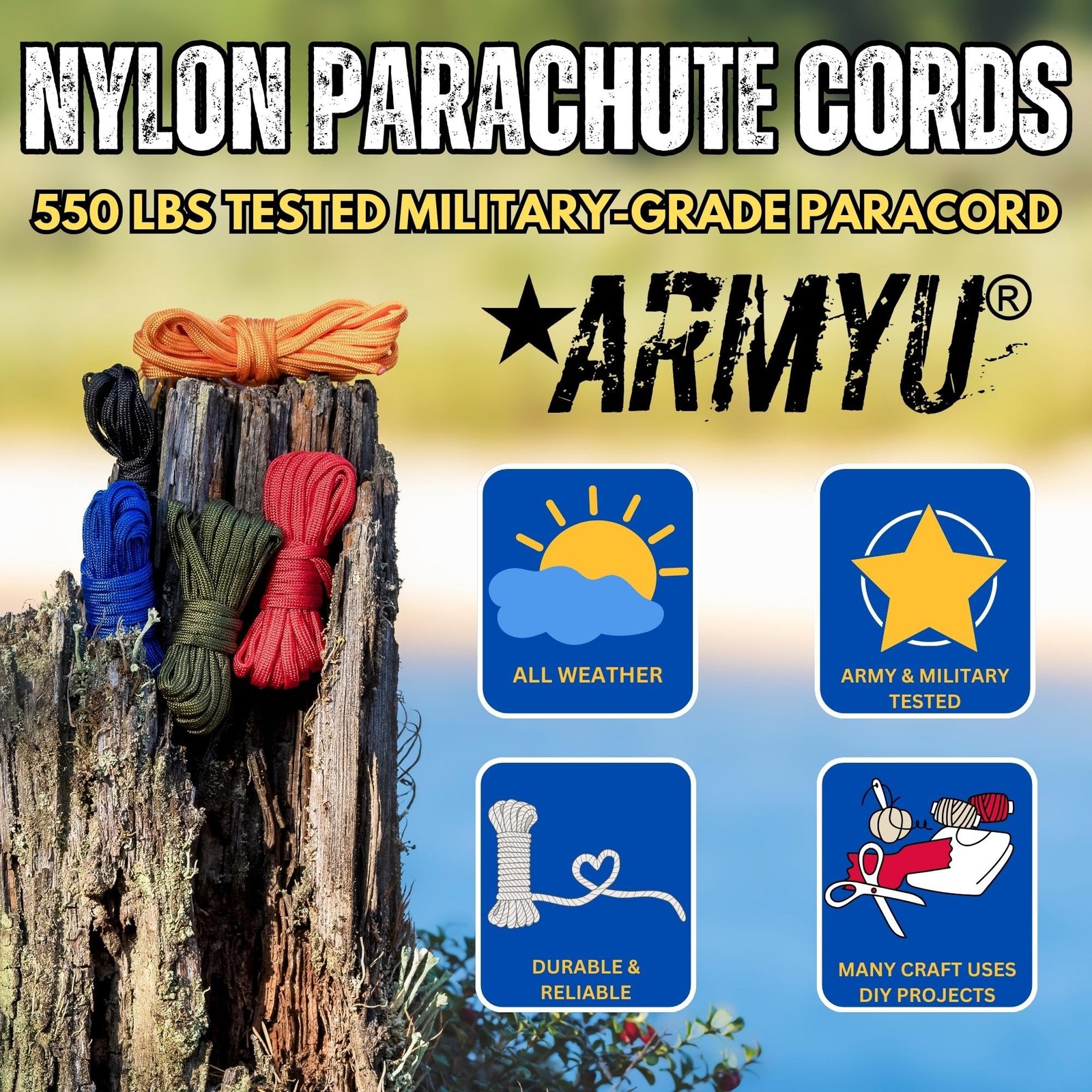 Army Universe Red White & Blue Camo Nylon 100 Feet, &