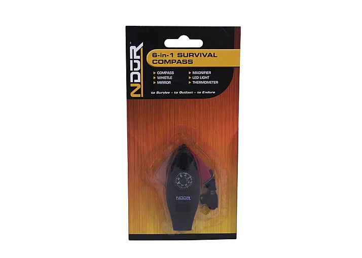 New NDUR 6-in-1 SURVIVAL COMPASS With Whistle Mirror Magnifier LED Light