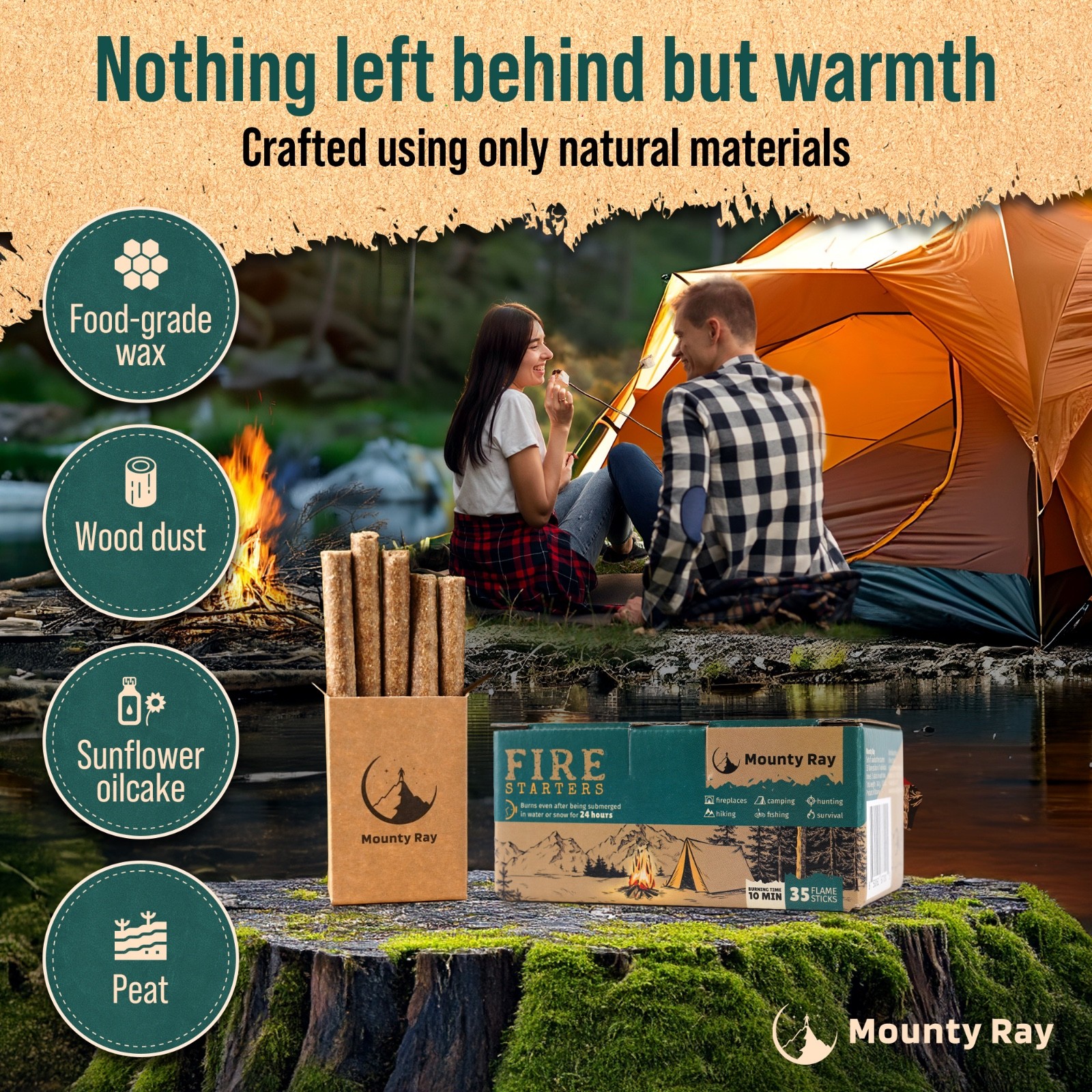 Portable Campfire 35 pcs up to 10 Min Burn Each Emergency Fire Starters