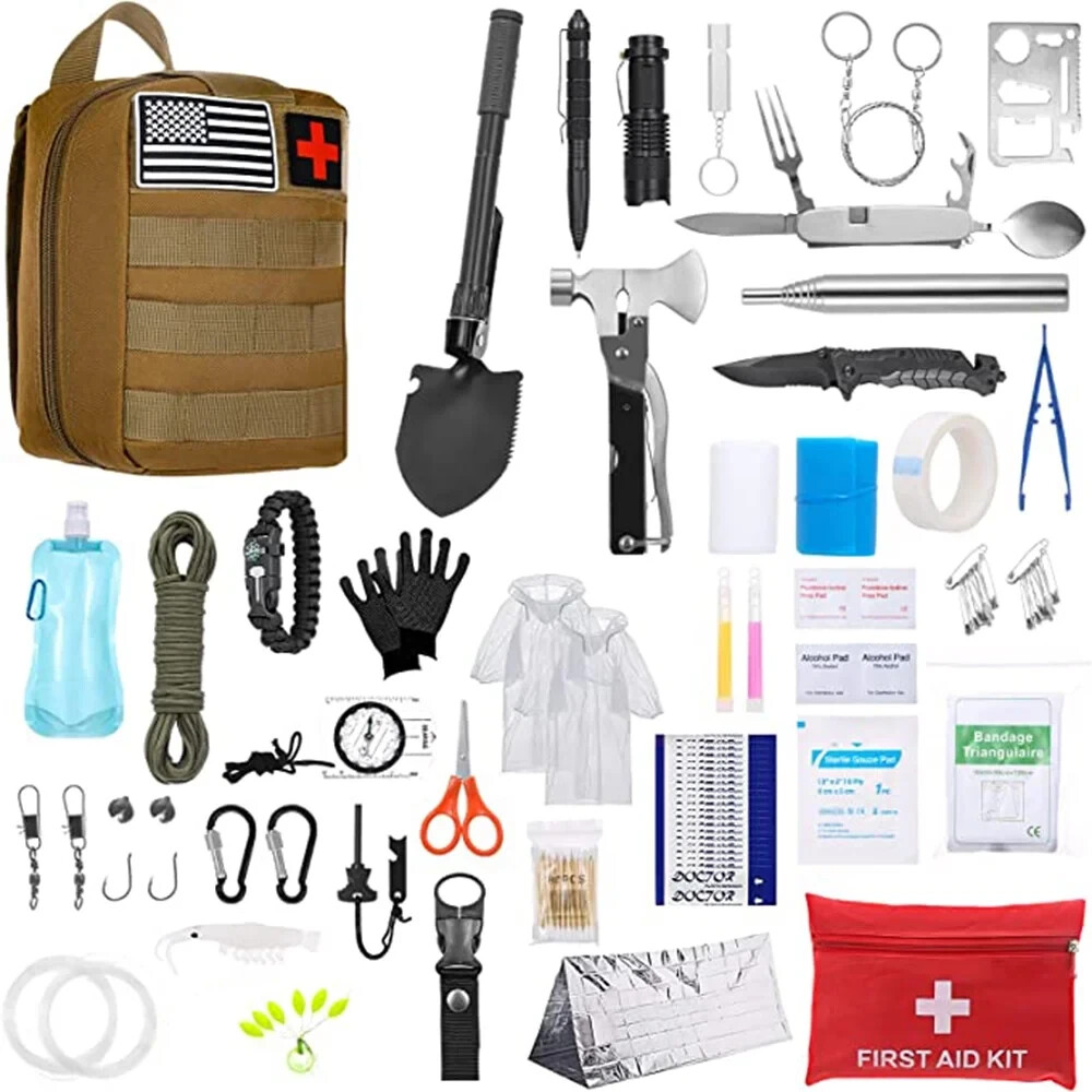 Survival Kit and First Aid Kit, 142Pcs Professional Survival Gear and Equipment