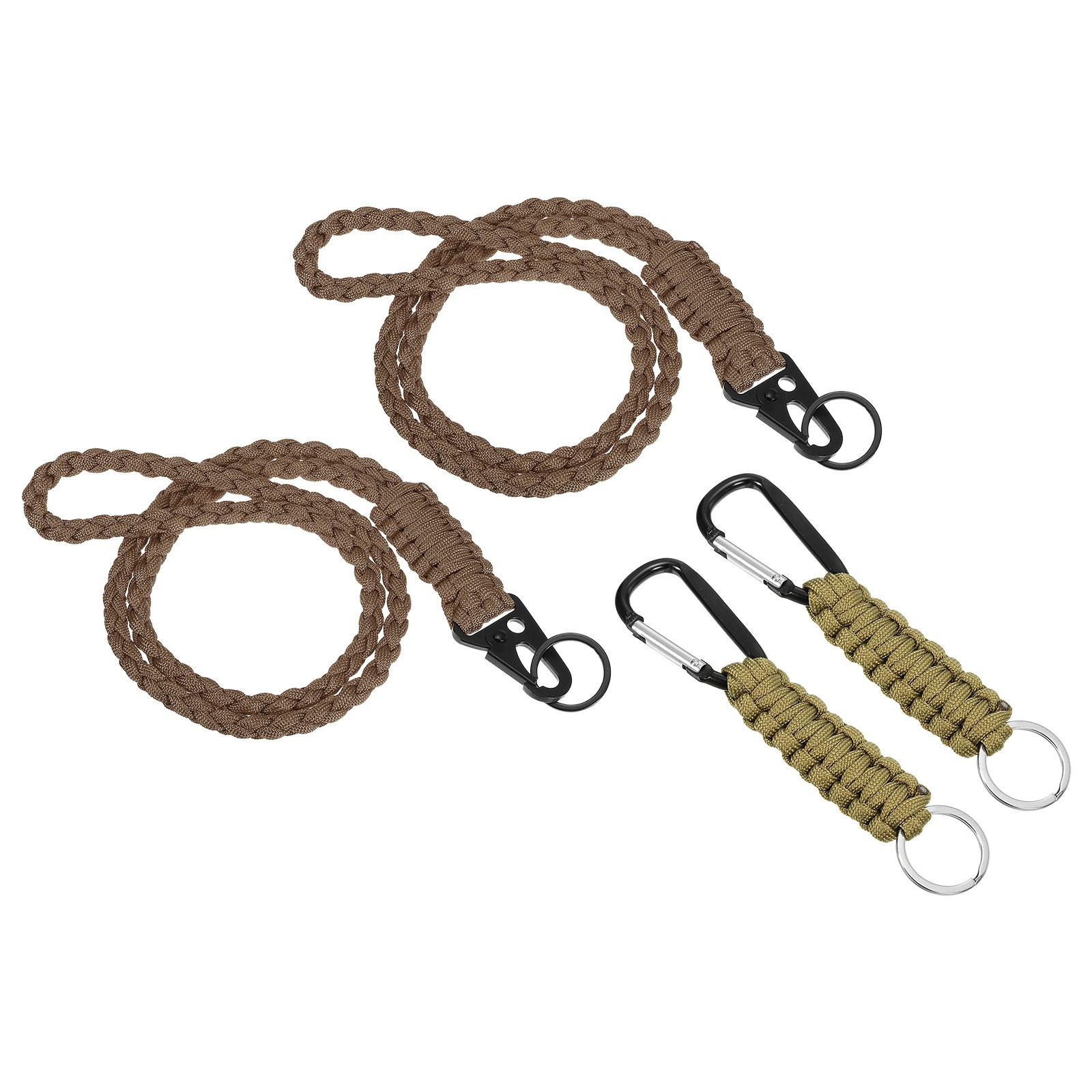 4Pcs Braided Paracord Lanyard Keychain, Paracord Neck Badge Lanyard Brown Khaki