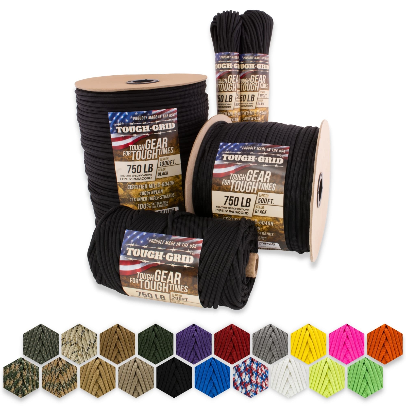 TOUGH-GRID Premium 750lb Paracord 100% Nylon Type IV Mil-Spec Parachute Cord …