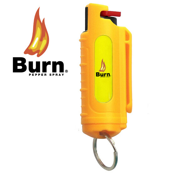 BURN Pepper Spray 1/2oz Keychain Hard Shell Security Safety Lock Case Yellow