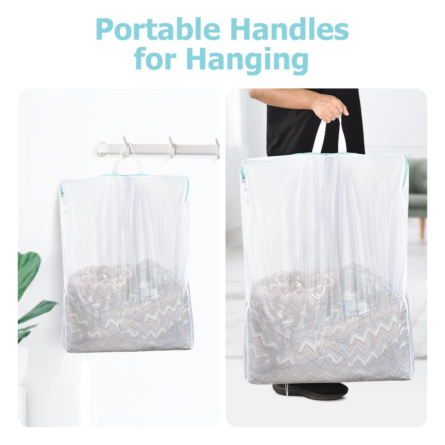 OTraki Large Mesh Laundry Bags 24×32 inch Hanging 24 x 32 inch, White