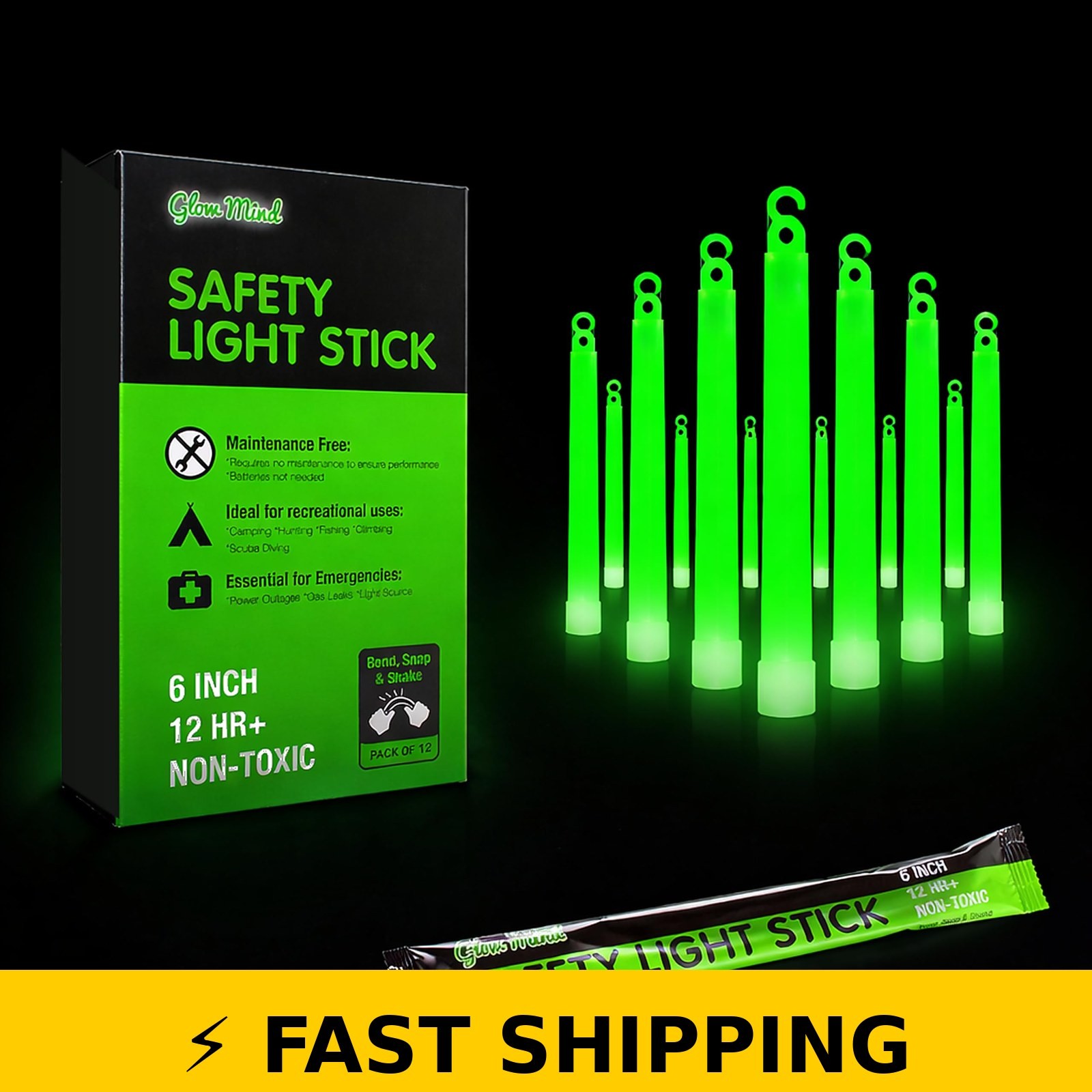 Glow Mind 12 Ultra Bright Emergency Glow Sticks – Green