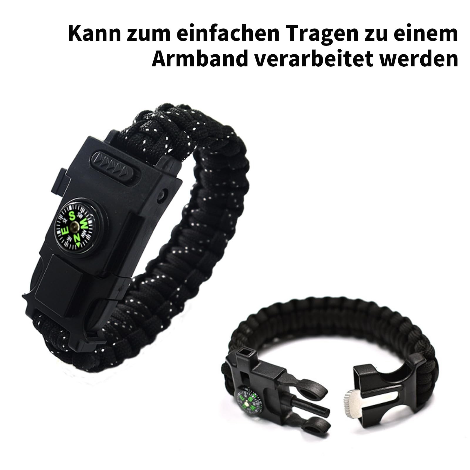 6 Piece Survival Bracelet, with Compass, Flint Scraper, Whistle, Mini Saw,…