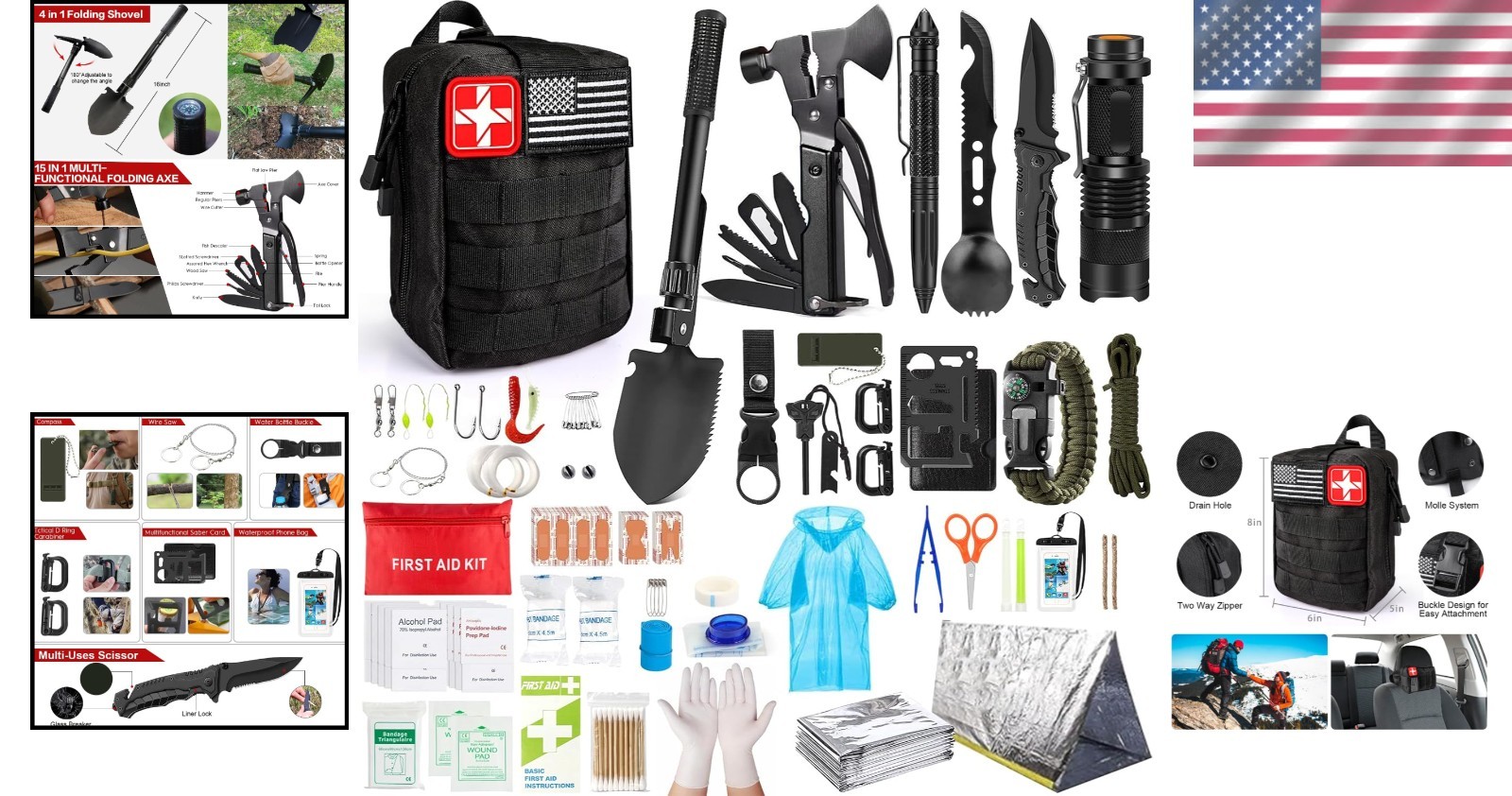 222-Piece Tactical Survival Kit with First Aid and Emergency Gear