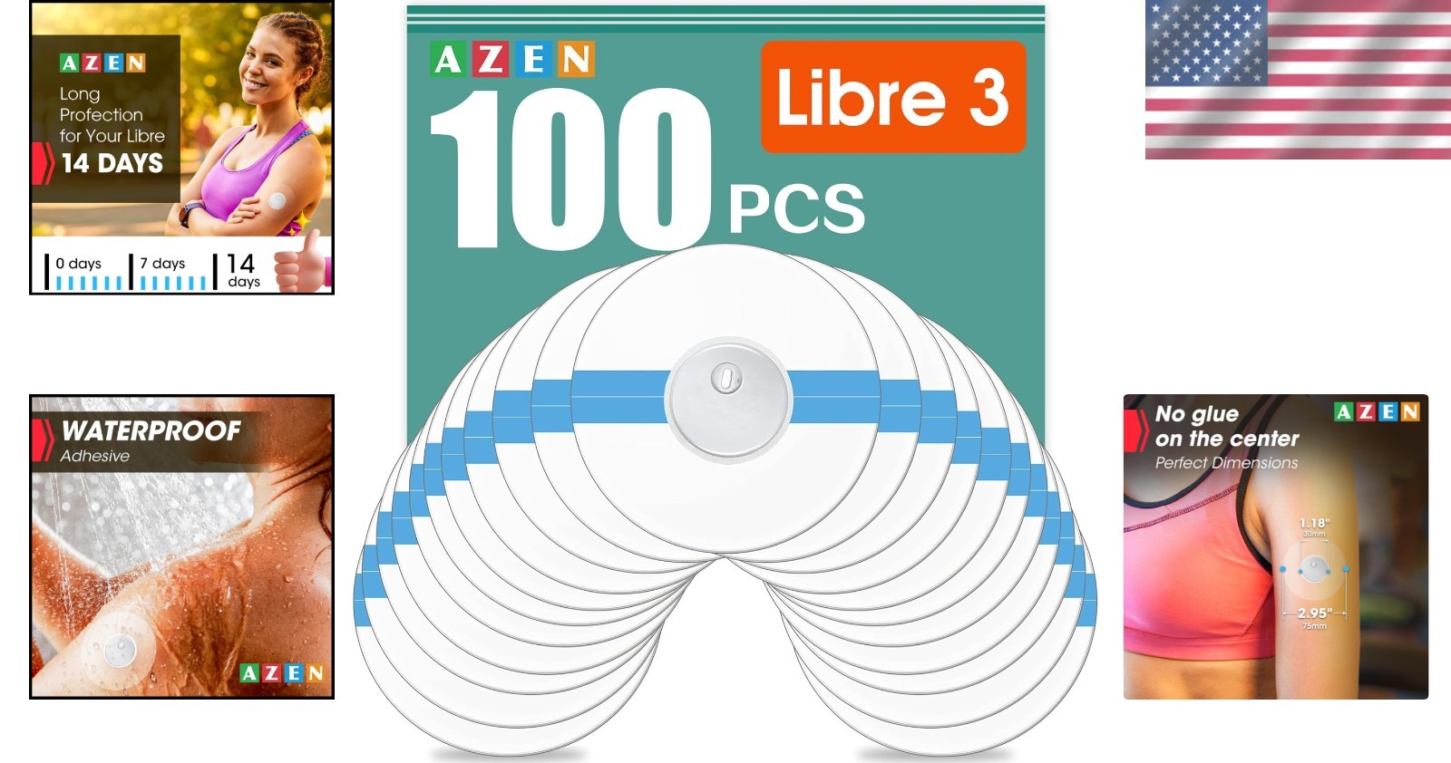 100-PACK FREESTYLE SENSOR COVERS Waterproof Adhesive Patches Transparent Tape