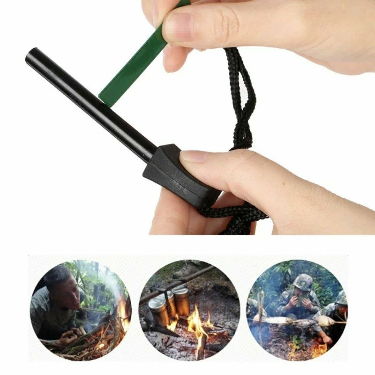 Emergency Fire Starter Magnesium Flint Stick Lanyard Striker Survival Lighter