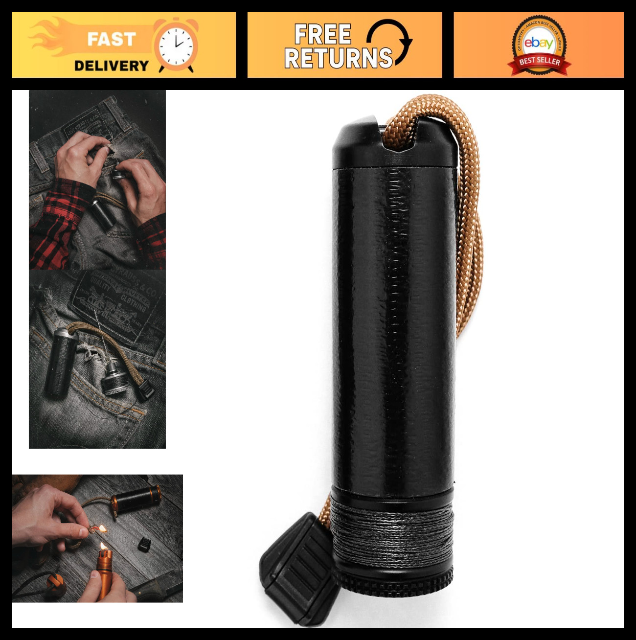 Lightweight Bushcraft Survival Repair Kit with FireCord Lanyard for First Aid, F