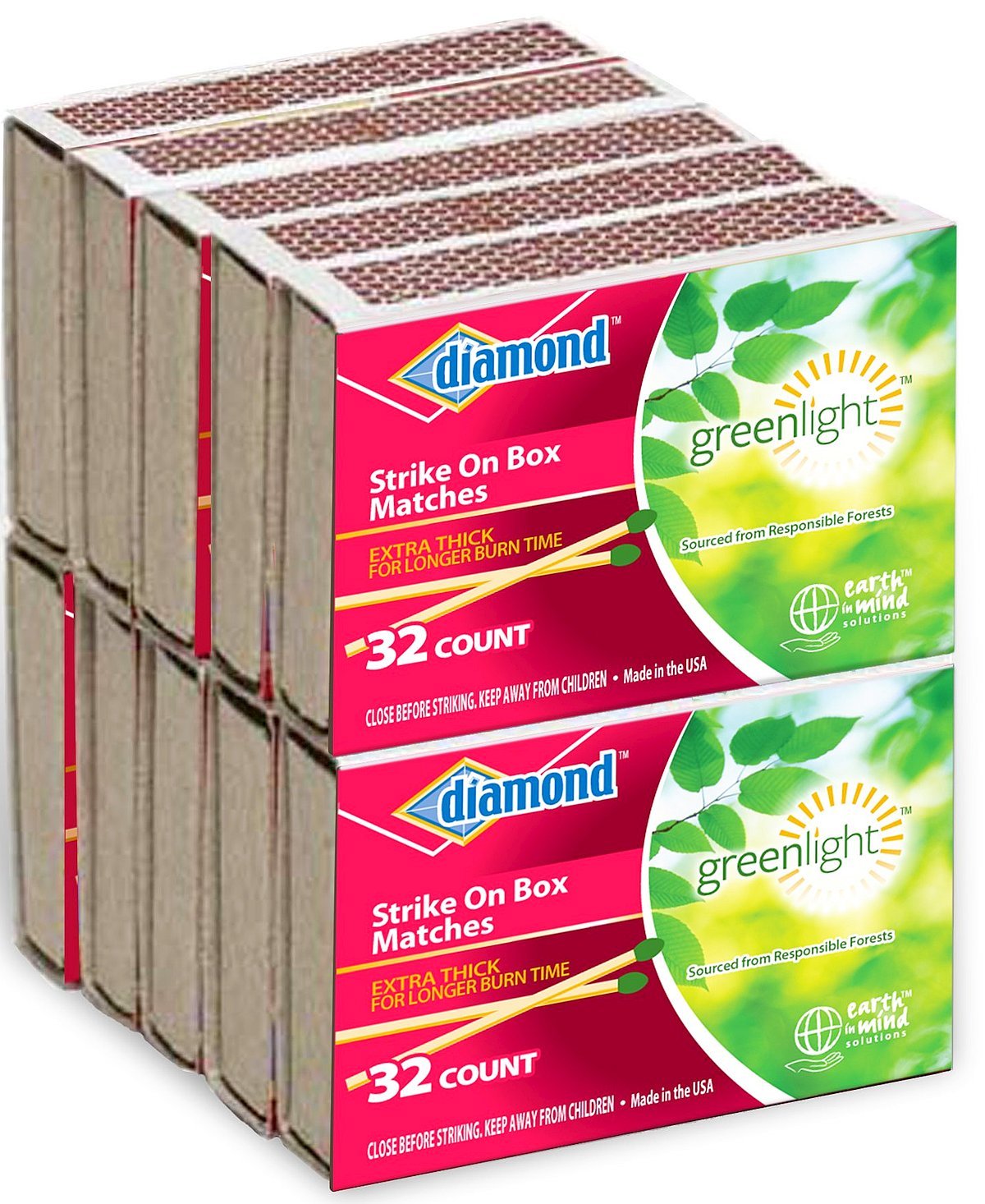 10 Boxes Diamond Wood PENNY MATCHES 32 x 10=320 STRIKE ON BOX green wooden match