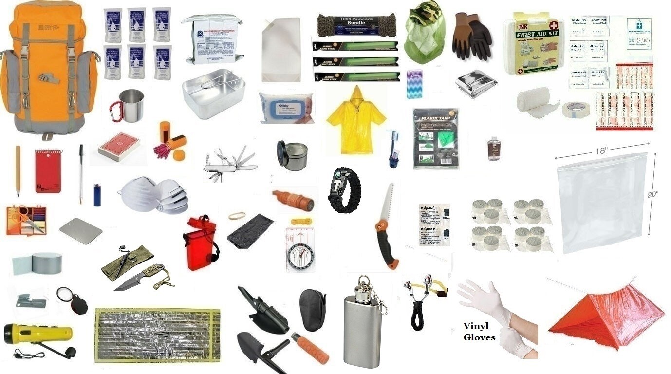 Orange/Gray 3 Day Medium Survival Backpack Kit Zombie Emergency Disaster Pack