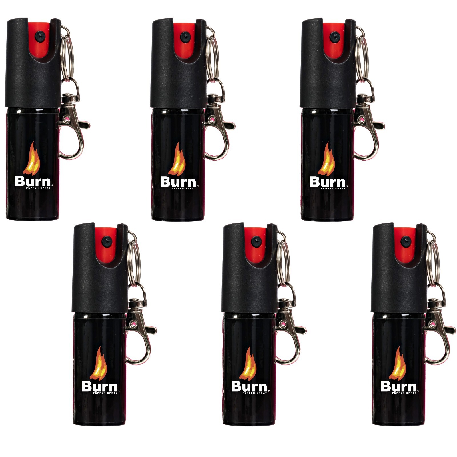 Lot of 6 BURN Pepper Spray 1/2oz Keychain Unit Safety Lock Self Defense Security