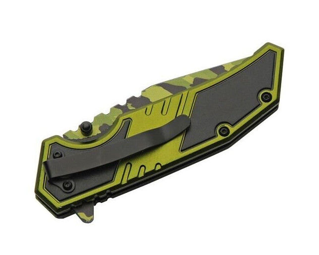 ARMY Assisted Opening Camo Tanto Blade Knife – Black & Green – NEW
