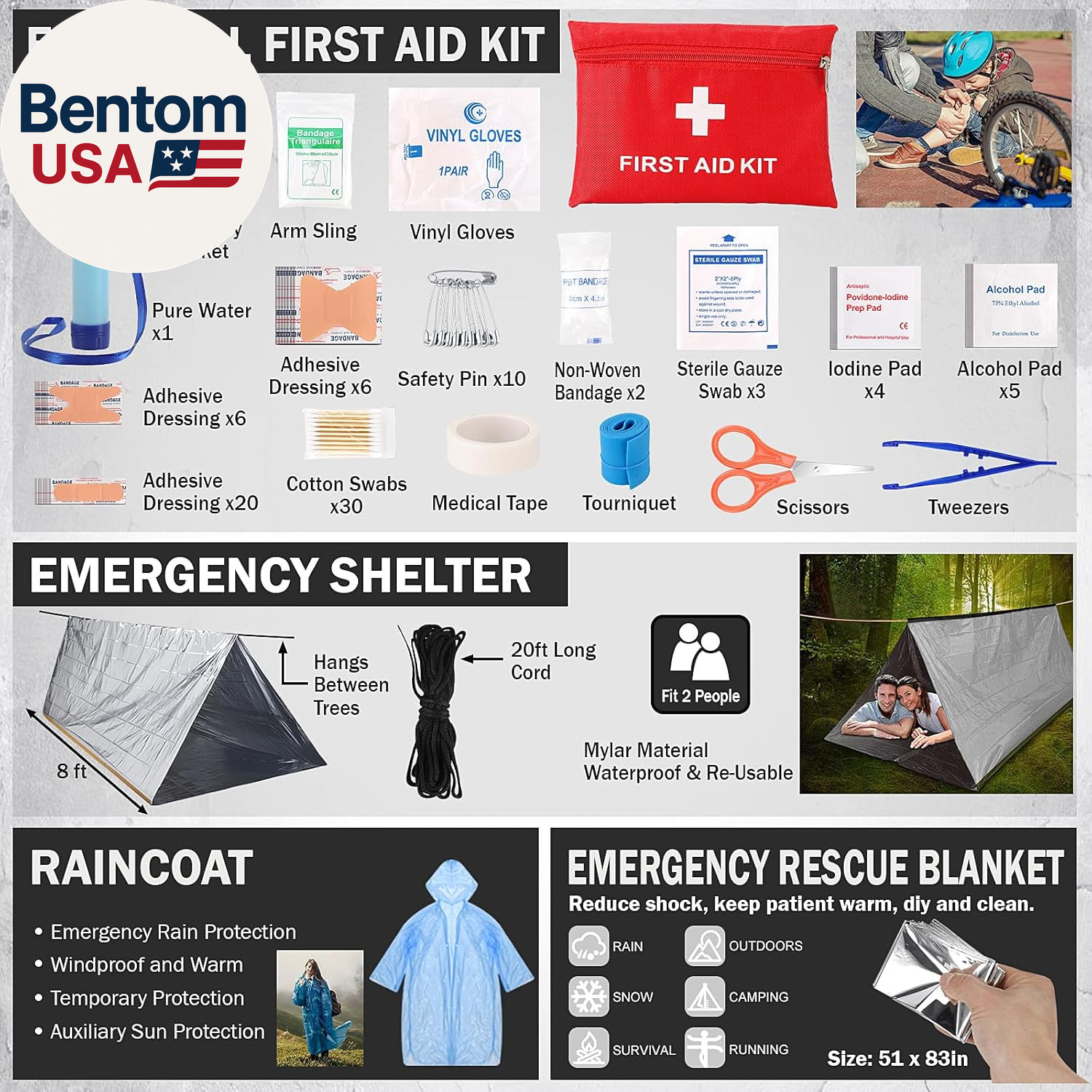 Survival Kit, Survival Gear and Equipment 258 PCS with Water Filter, Emergency T