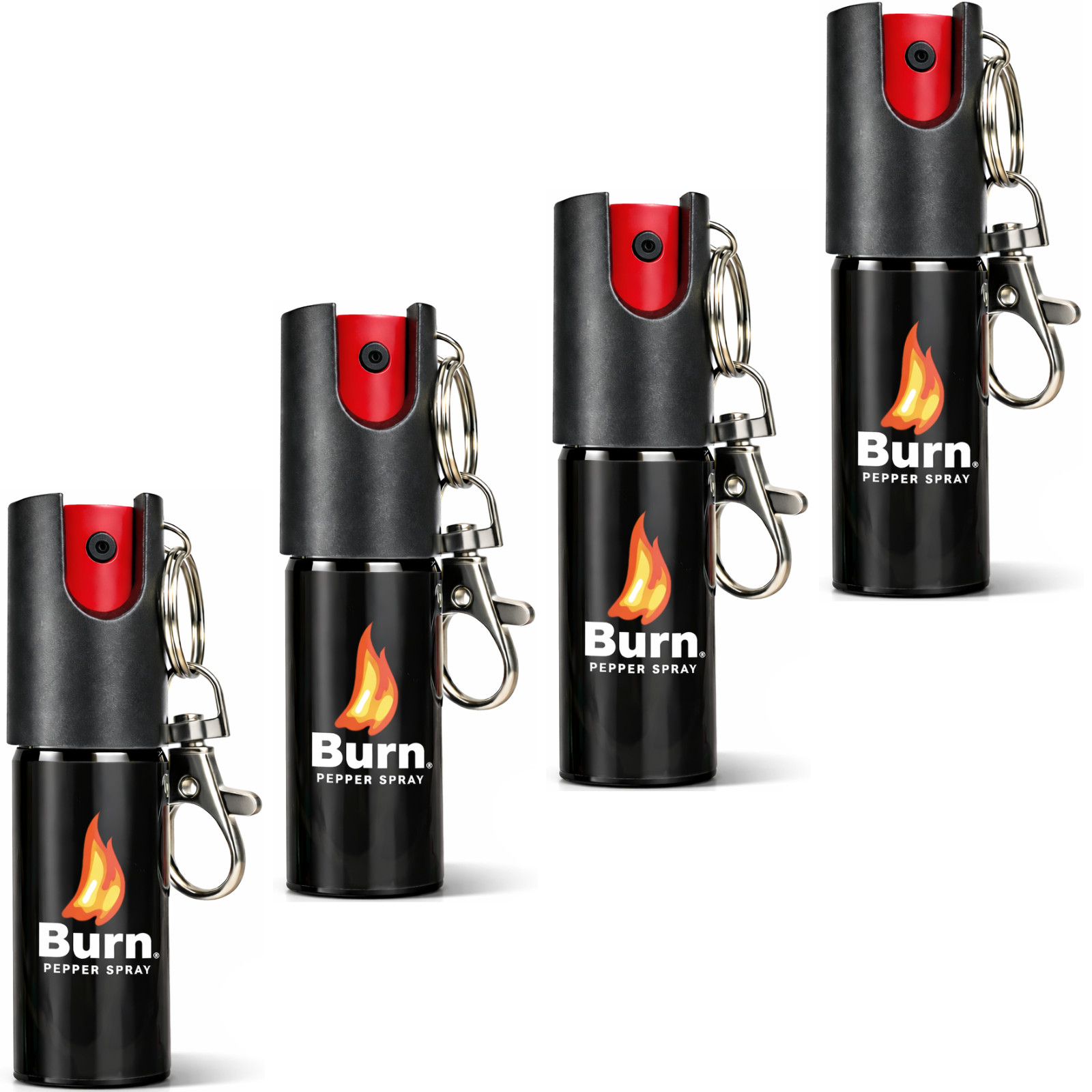 4 Pack Burn Pepper Spray Keychain – Police Strength OC with UV Dye & Safety Lock