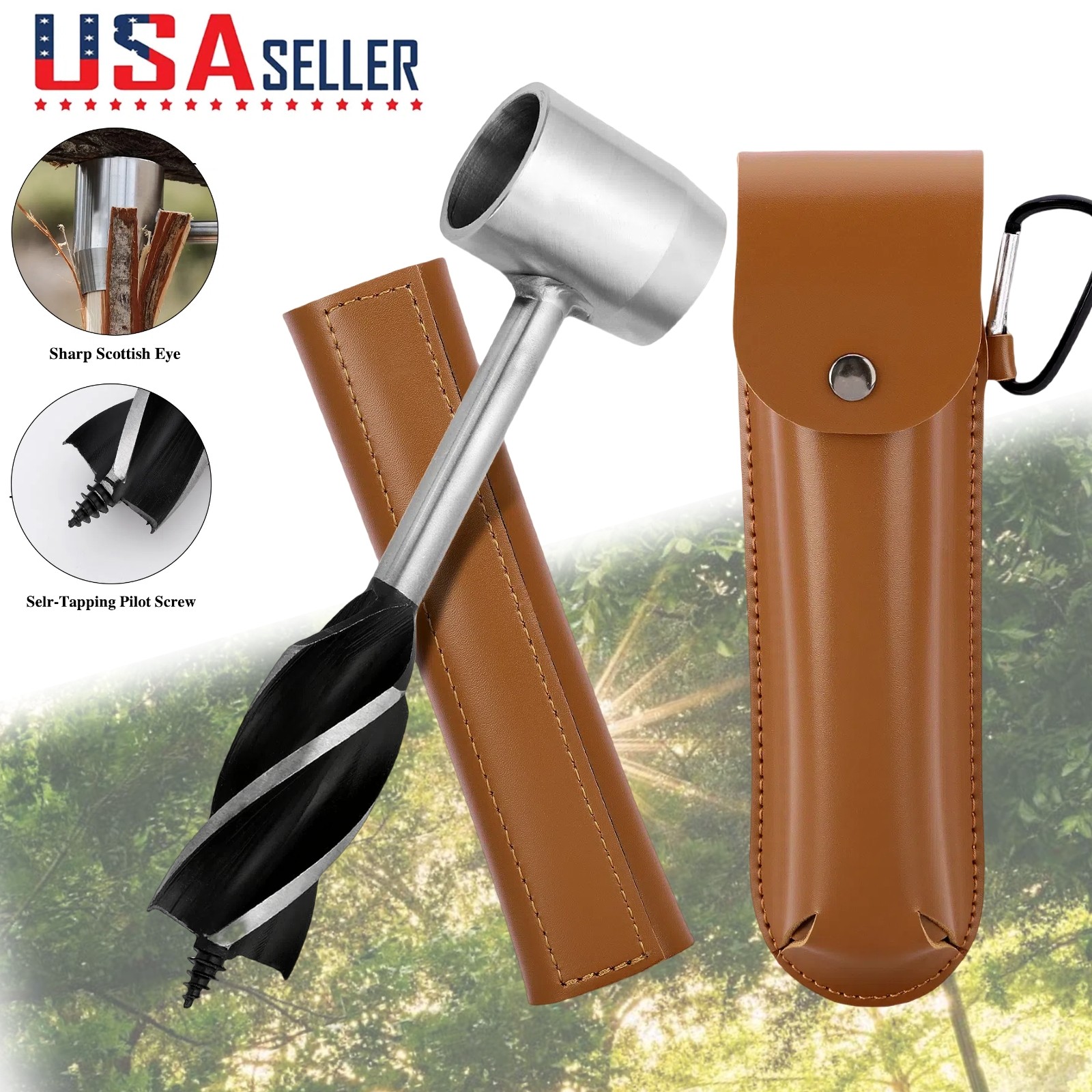 Manual Hand Auger Wrench Outdoor Survival Wood Drill Tool for Camping Bushcraft