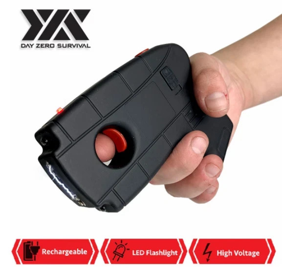 Pistol Grip Stun Gun Rechargeable Defender 10MV Flashlight Heavy Duty