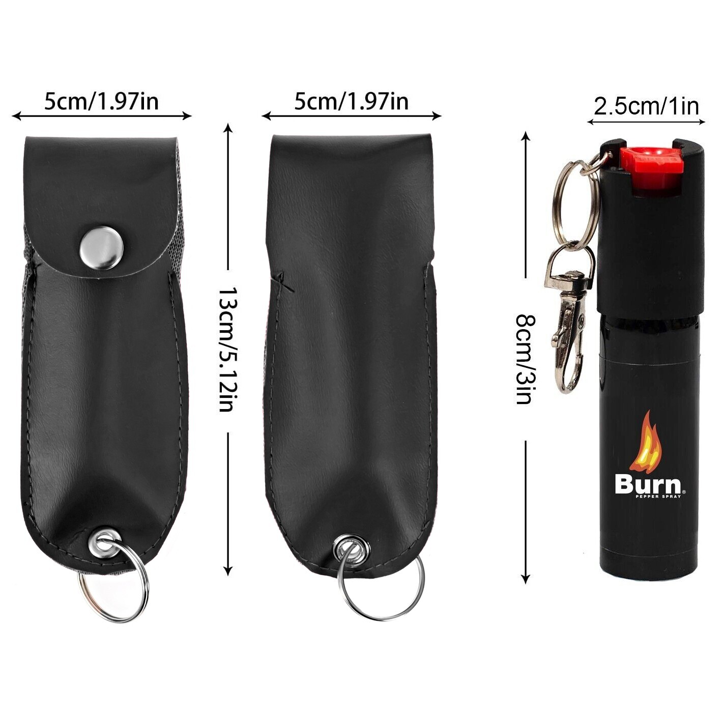 BURN Pepper Spray Keychain 0.5oz Self Defense In Black Holster – 2 Pack