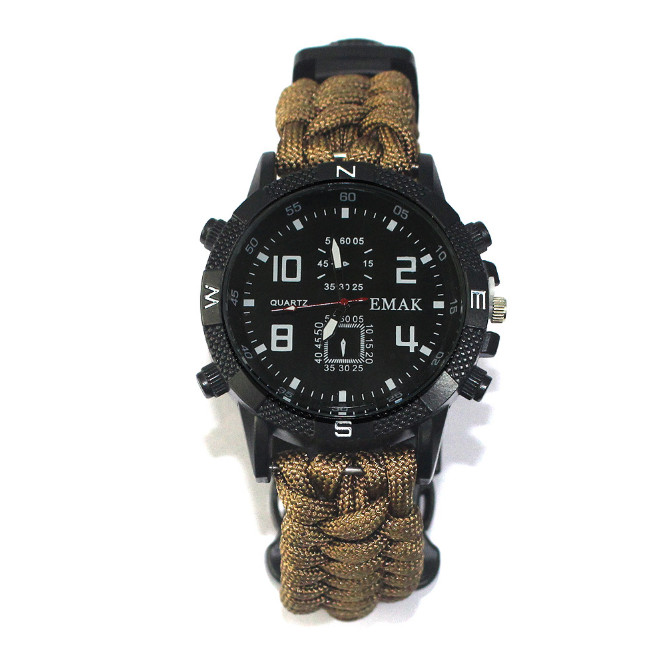 Outdoor camping survival paracord watch – Multi-function compass survival