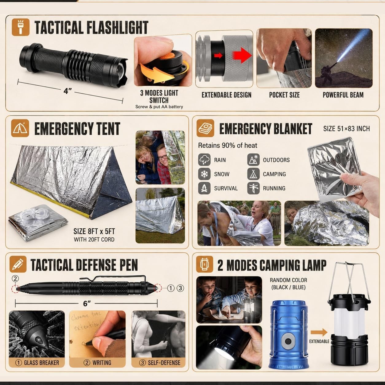 Survival Kit 250Pcs Emergency Gear First Aid Molle System Bag Camping Outdoor