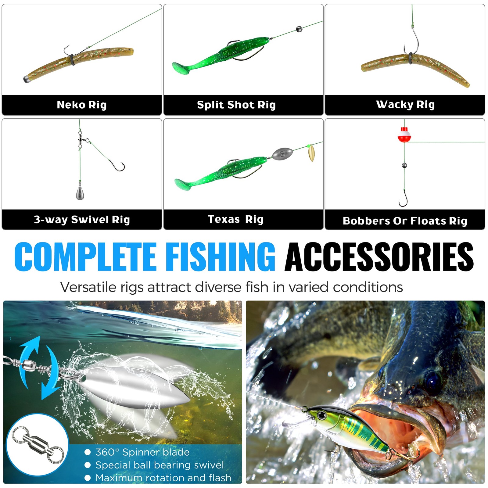 472PCS Fishing Accessories 10.6″ x 6.3″ x 1.6″, Tackle Kit