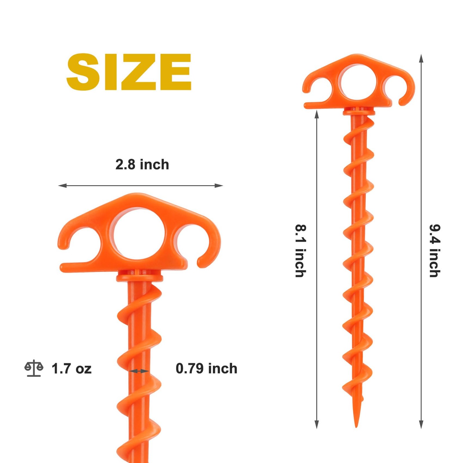 COBARYEN Tent Stakes Ground Anchors Screw in, 10 Pack Sand for Orange