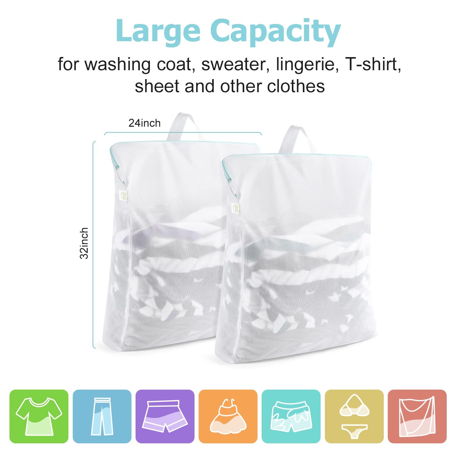 OTraki Large Mesh Laundry Bags 24×32 inch Hanging 24 x 32 inch, White
