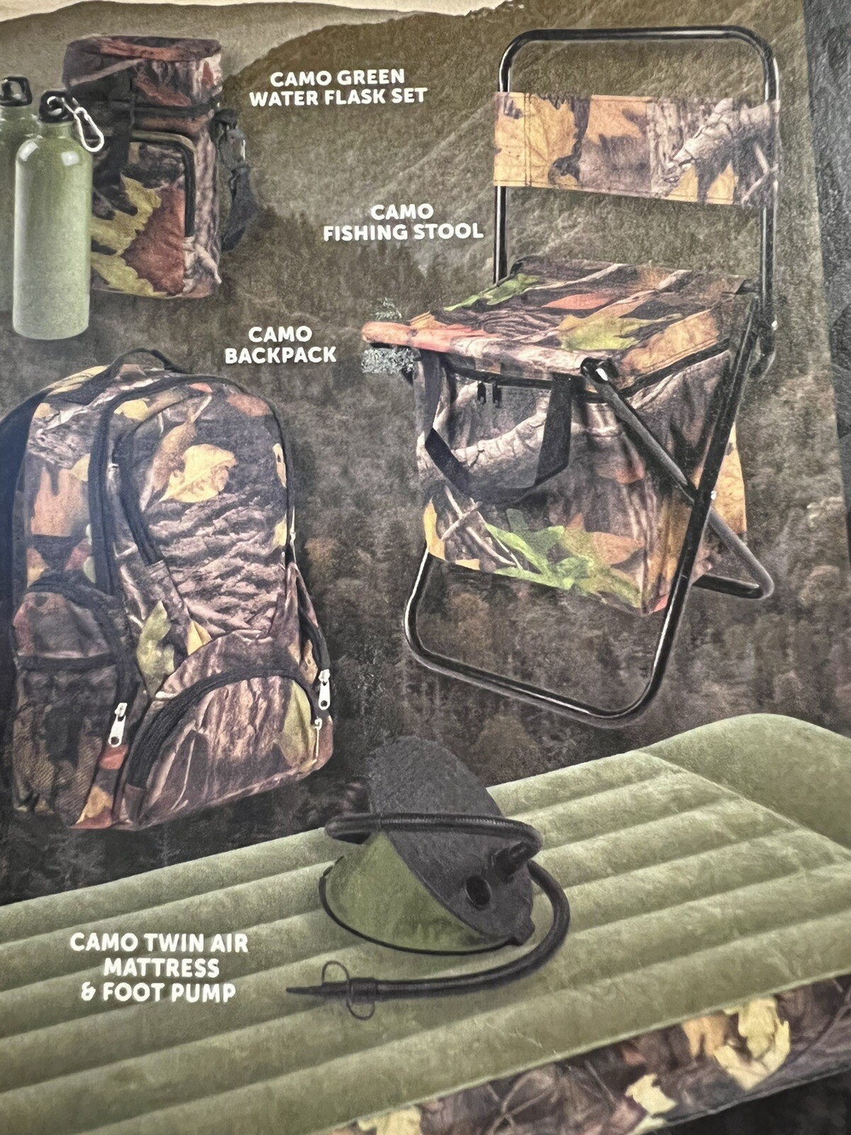 Camouflage Camp Set. Set of 7. Brand new in original packaging