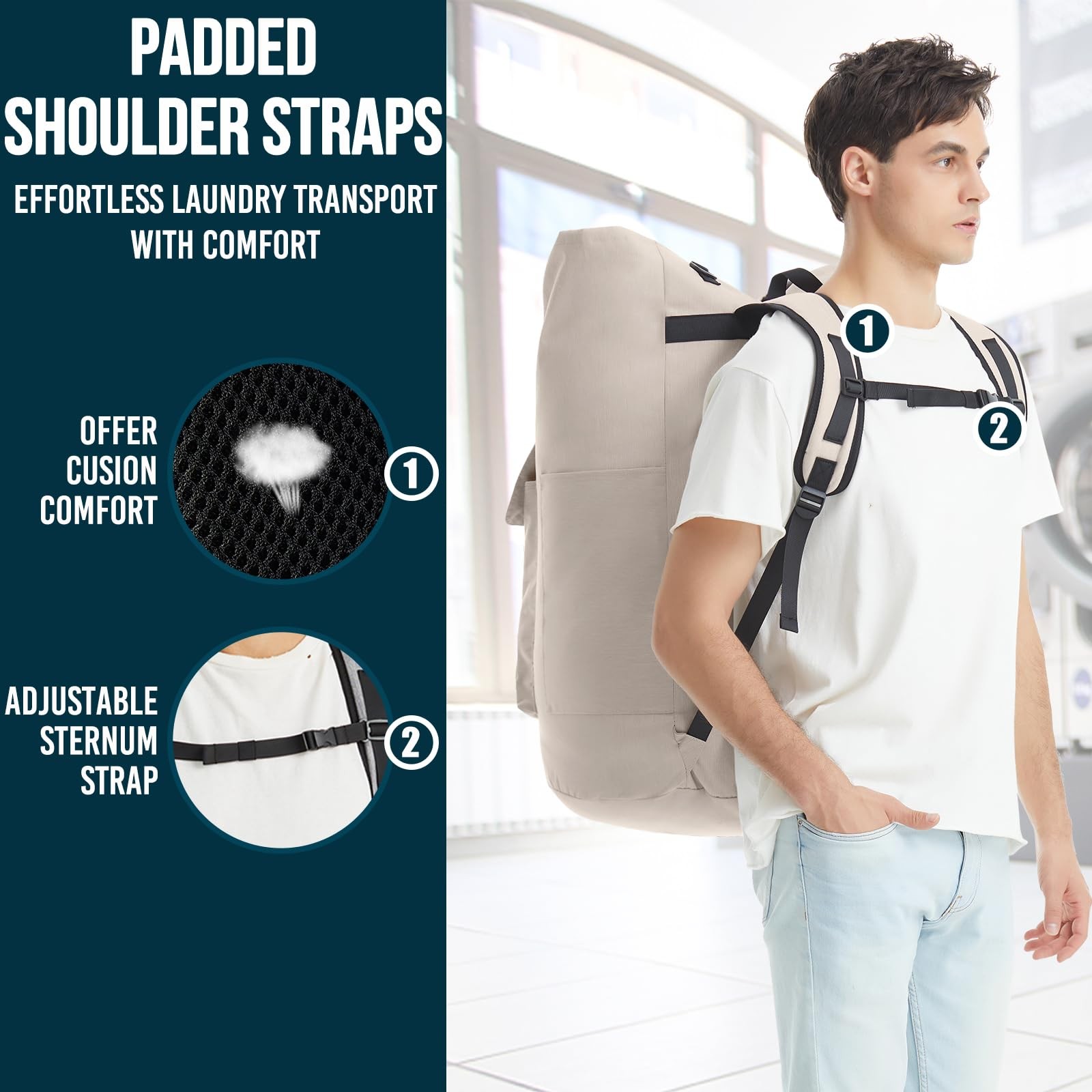 Laundry Backpack with Shoulder Straps，Laundry Bag Extra X-Large, Turquoise
