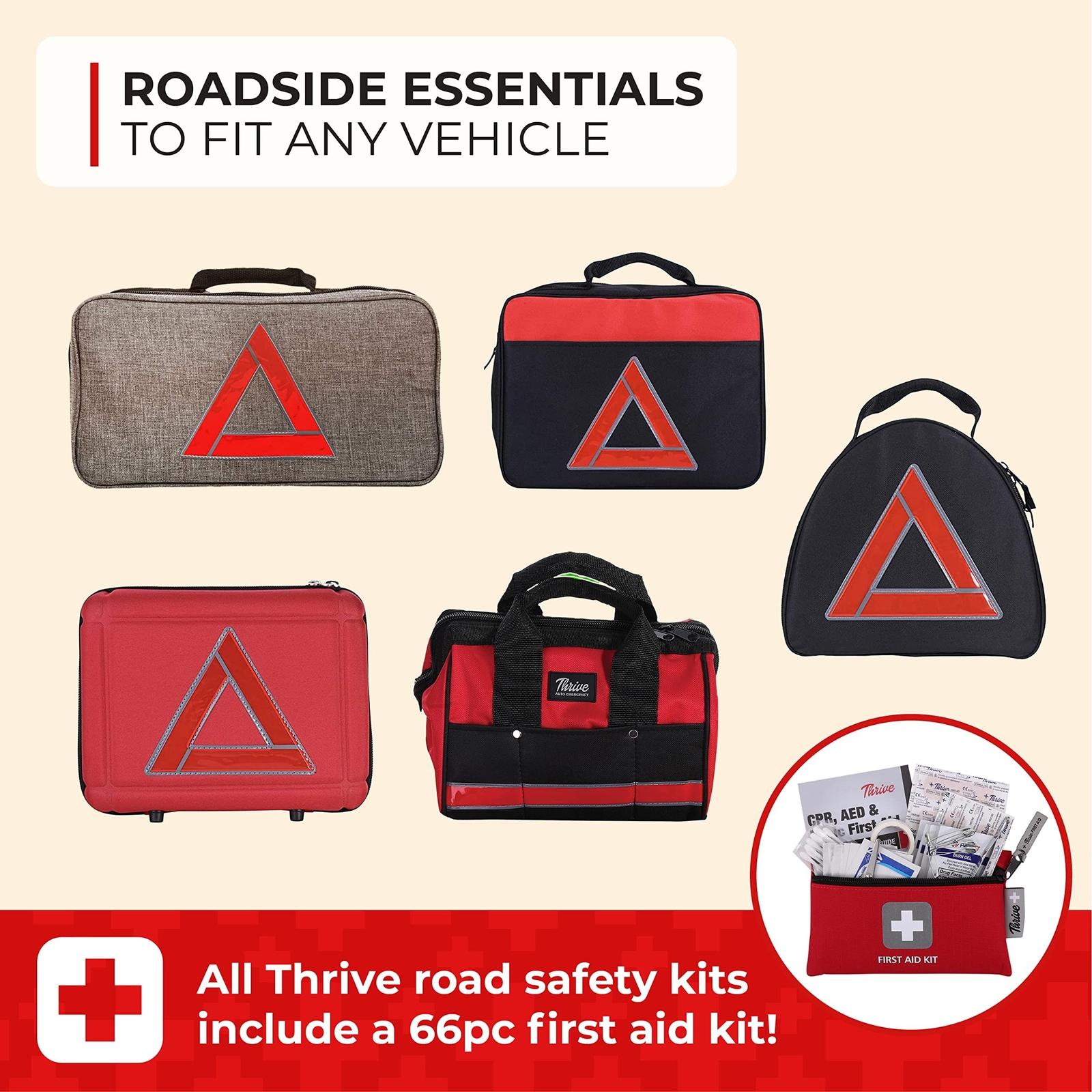Thrive Roadside Car Emergency Kit (104 Pieces) – Car Safety Kit with Jumper C…