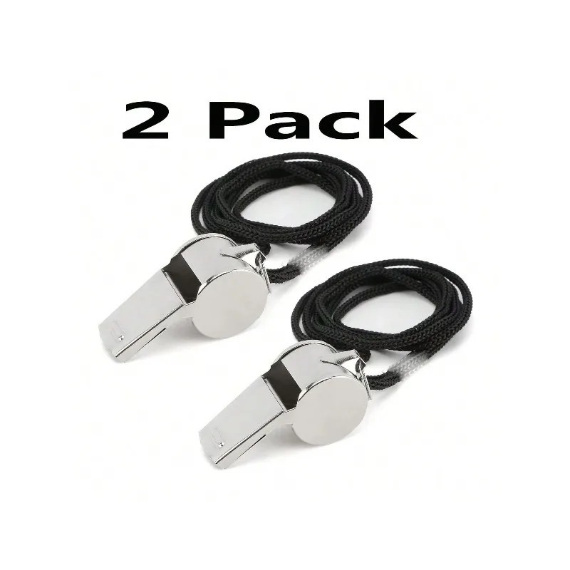 2-Pack Metal Referee Whistles w/ Lanyards Loud Coach Football Soccer Emergency