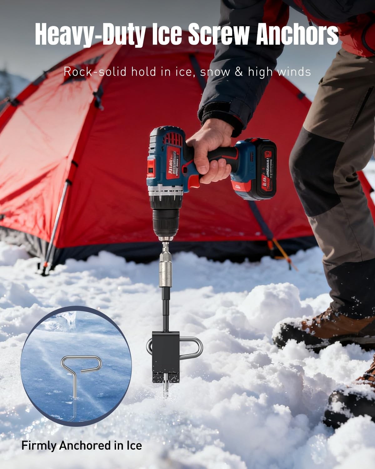 Pawfly 10 Pcs Ice Anchor Tool Kit with Screw Anchors, Tent Multi-color
