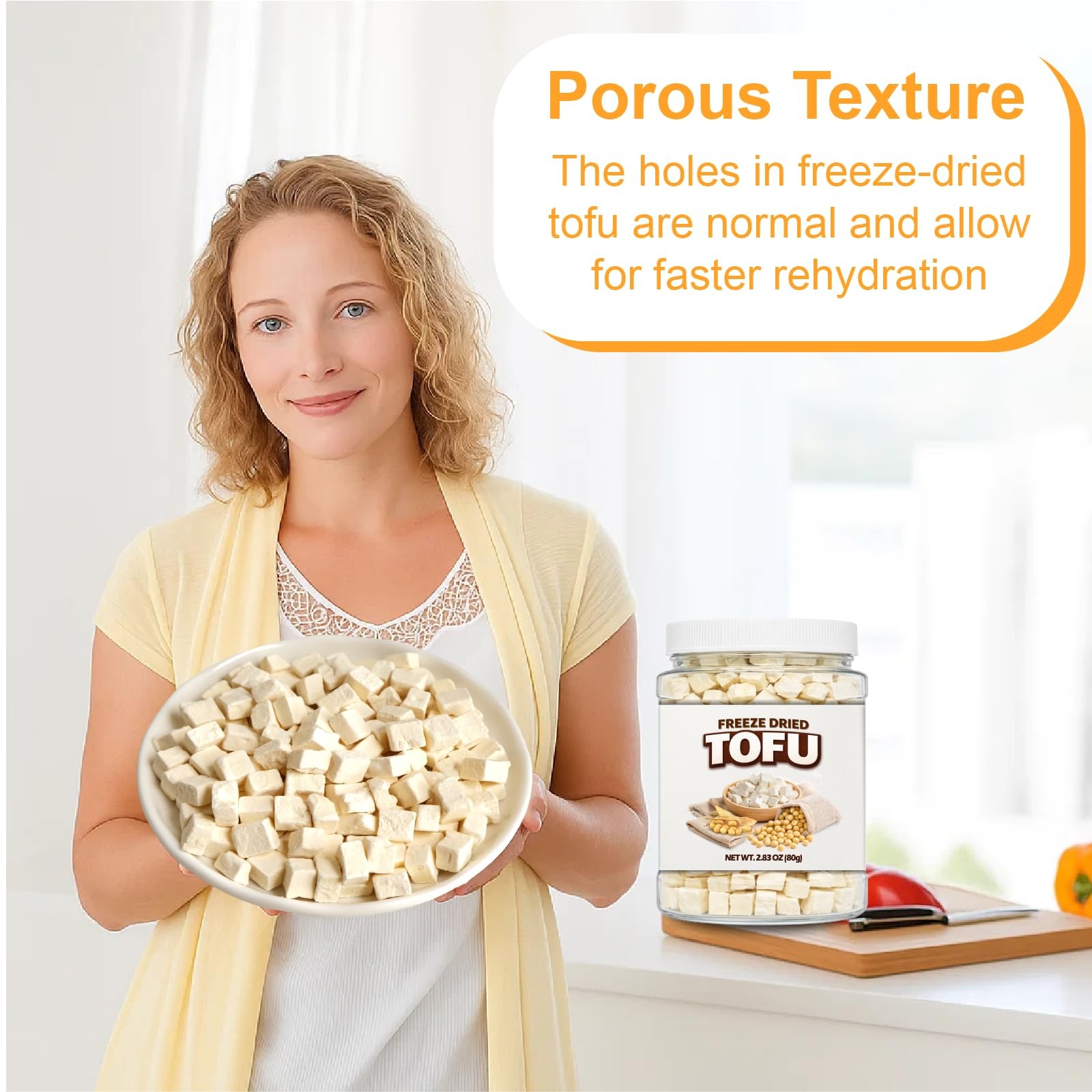 2.83oz (80g) Freeze Dried Tofu Cubes, 1cm Bite Size, Plant Based S, purple