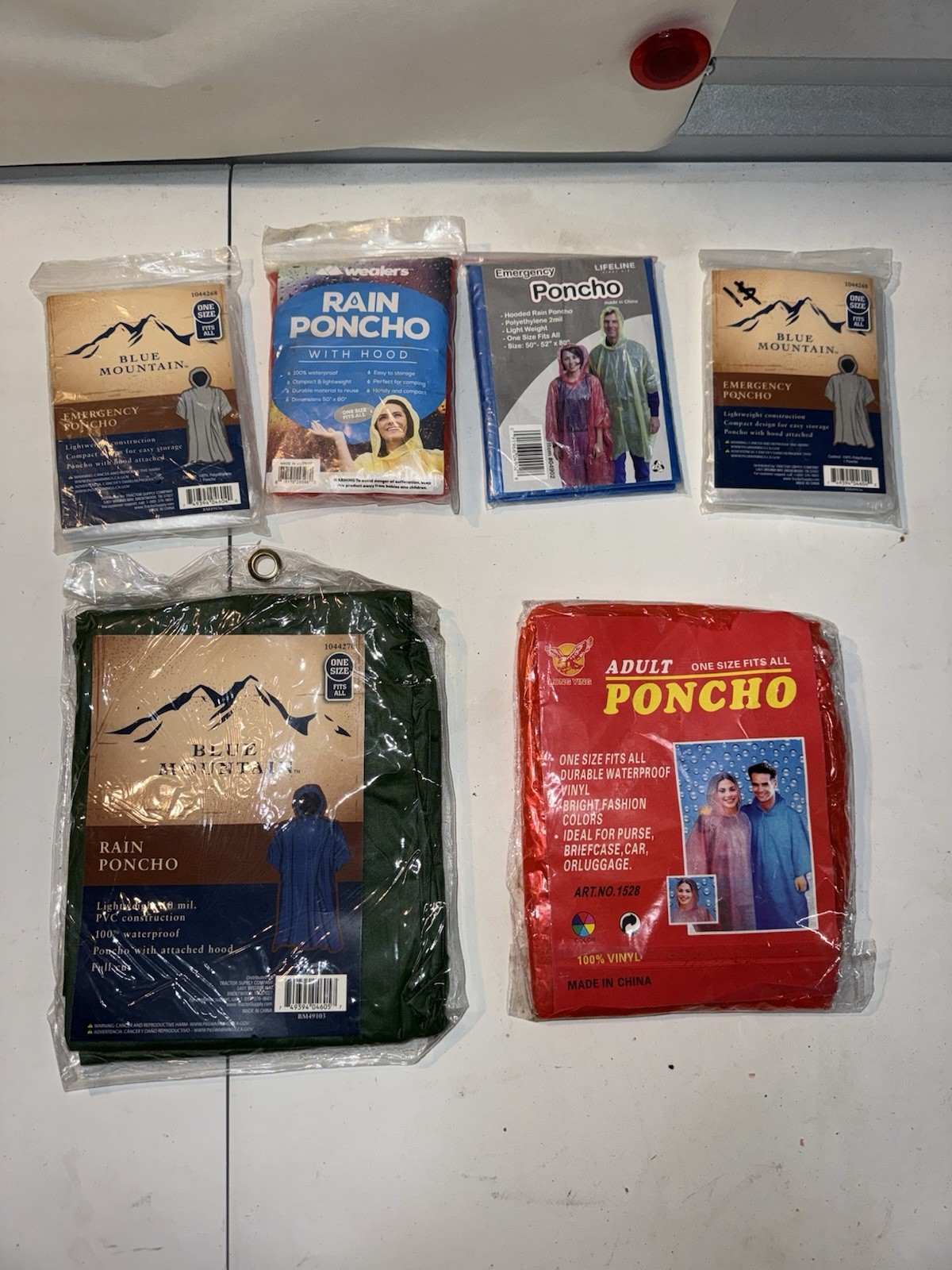 Lot of 6 Emergency & Rain Ponchos – Mixed Brands – One Size Fits All