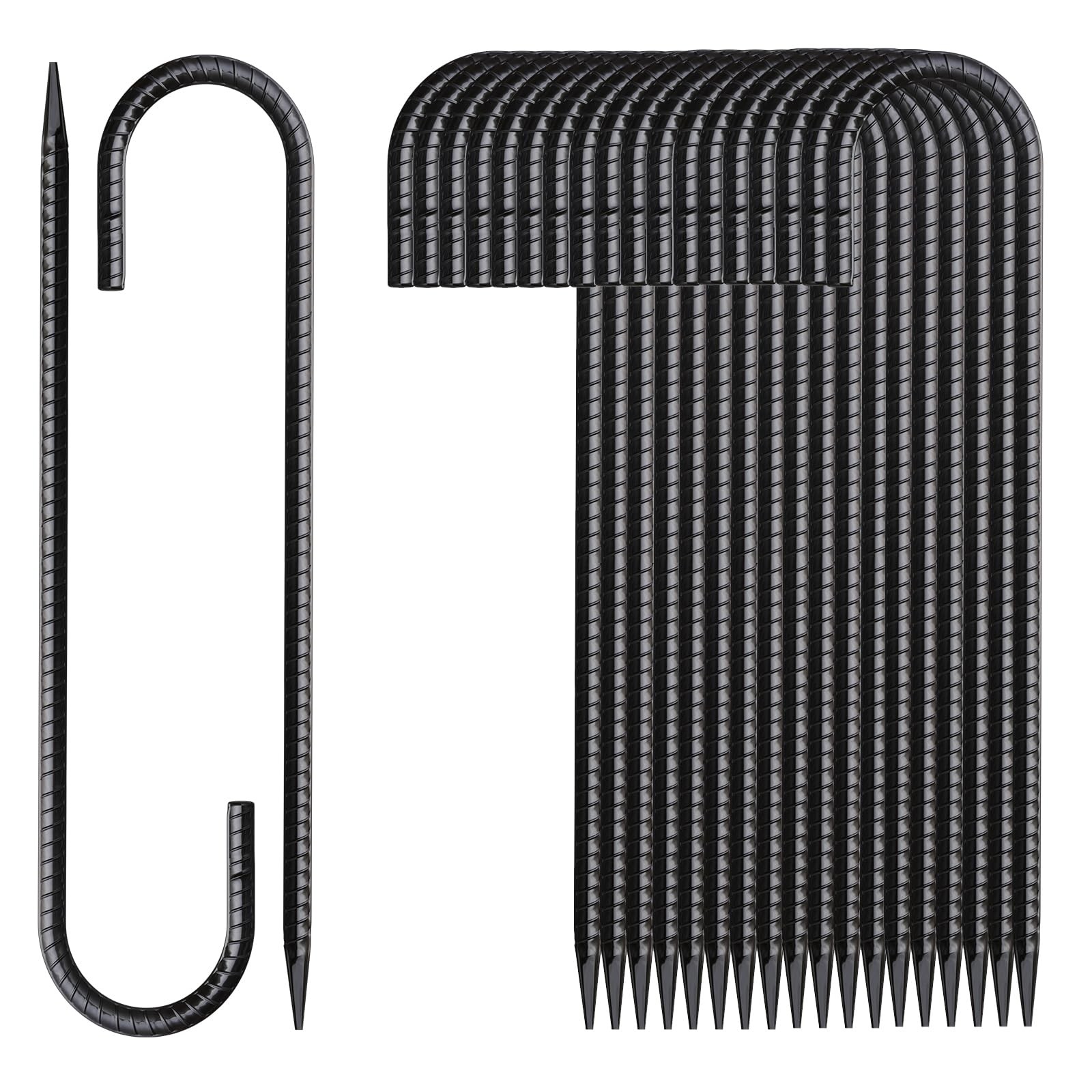 MSWY Rebar Stakes 12 Inch 20 Pack J Hook Ground J-12″x5/16″-20pcs, Black