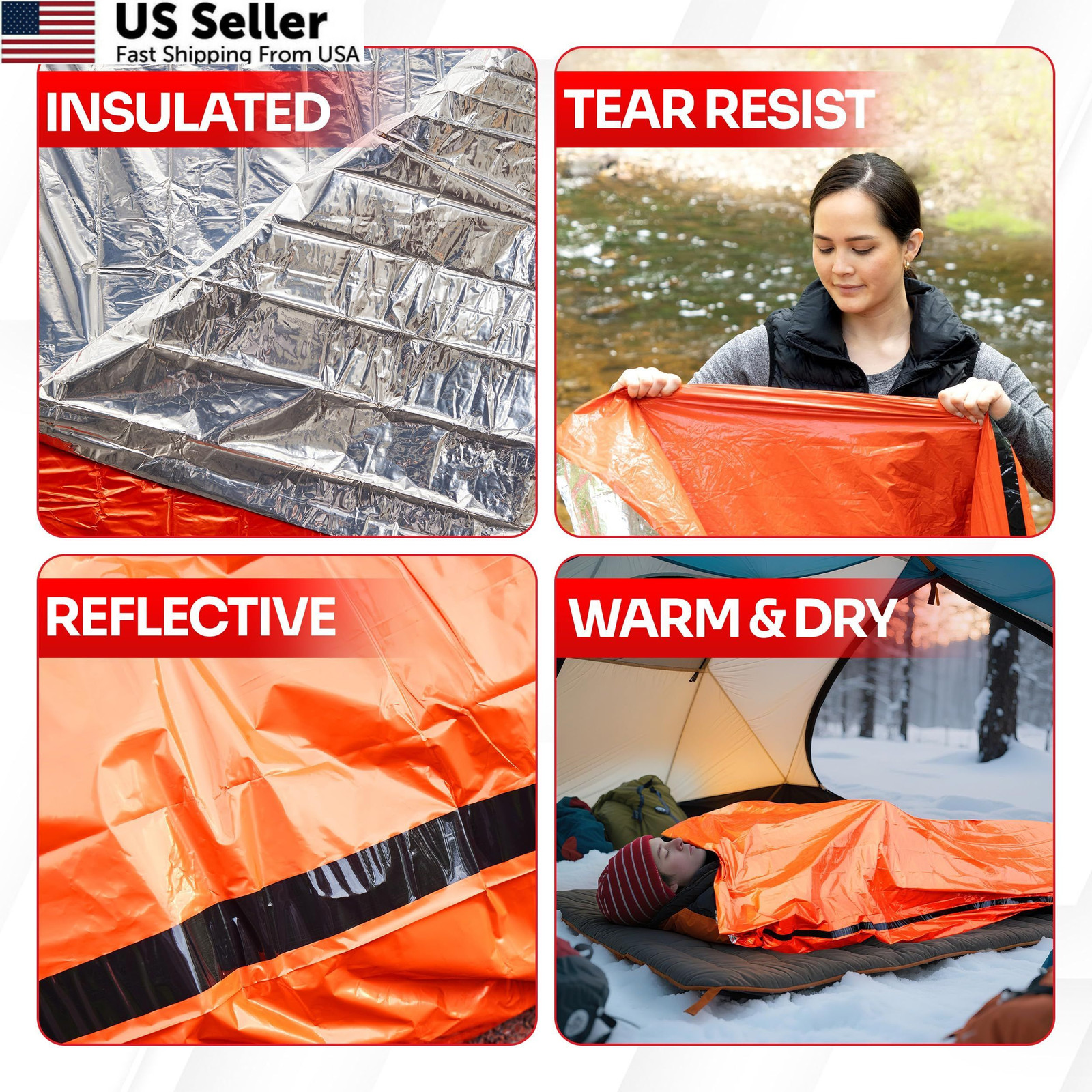 Emergency Sleeping Bag 1 Pack | for Survival Gear and [1 Pack], Orange