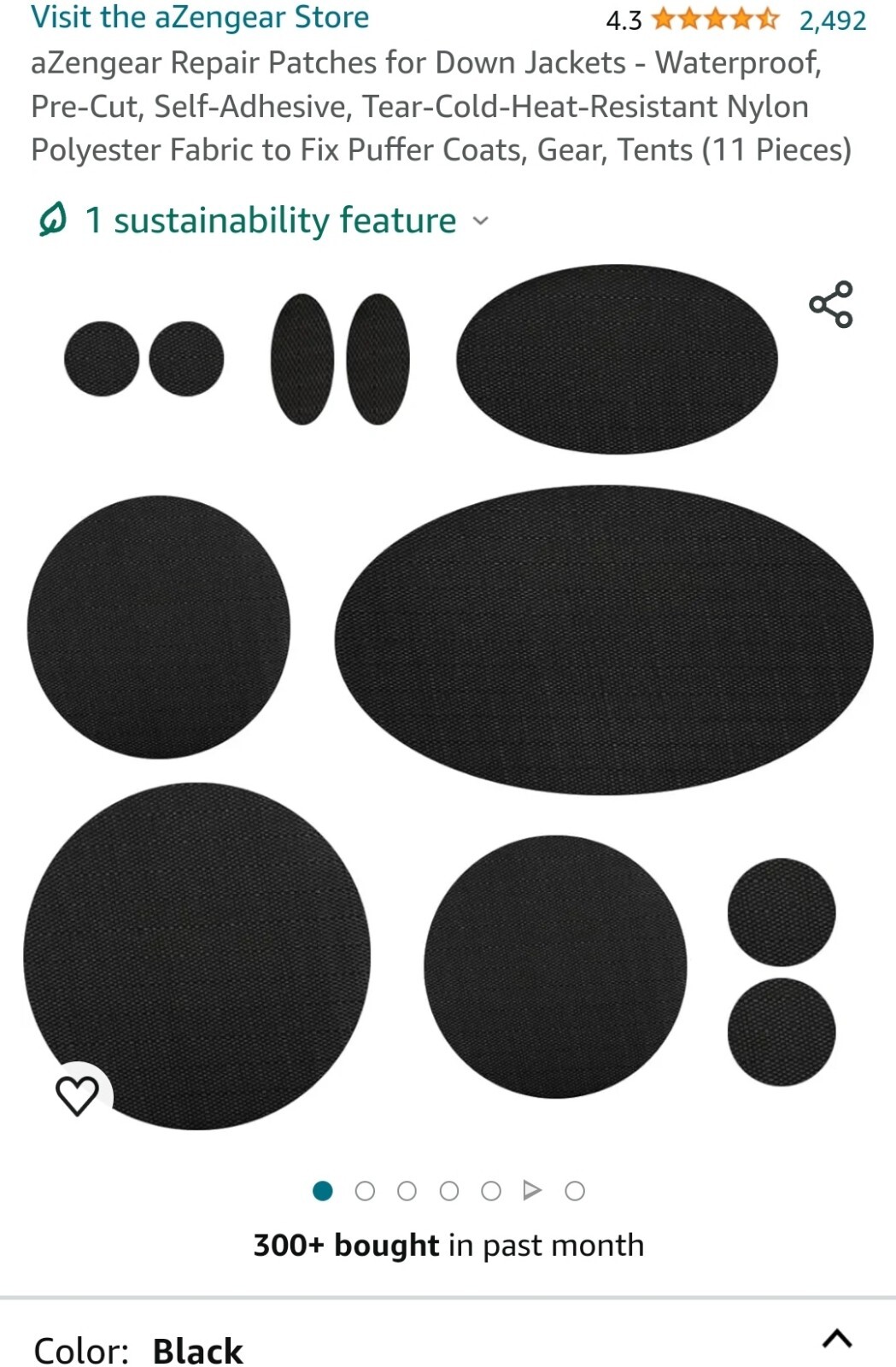 Azen Gear Self Adhesive Patches For Down Jackets 11 Piece Kits Black- LOT OF 2